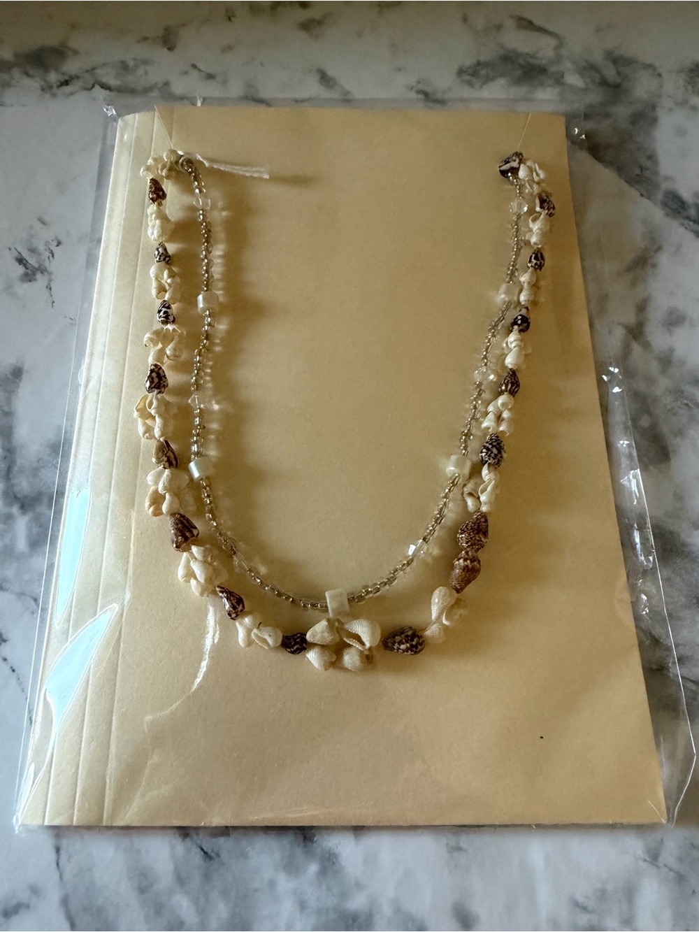 Shell & Seed Strand Necklace in Cream and clear - Lightweight Women's Jewelry